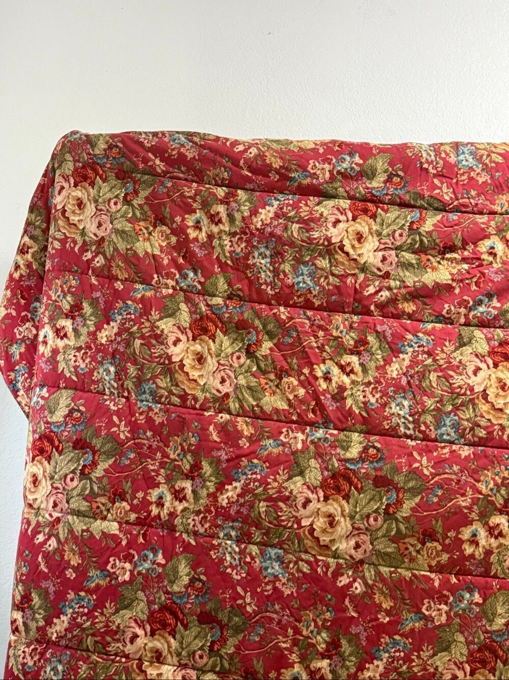 Ralph Lauren Chaps SUMMERTON Red Teal Floral Houndstooth Full Comforter